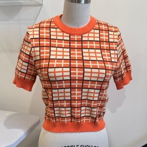 Listicle Orange Plaid Short Sleeve Knit Top